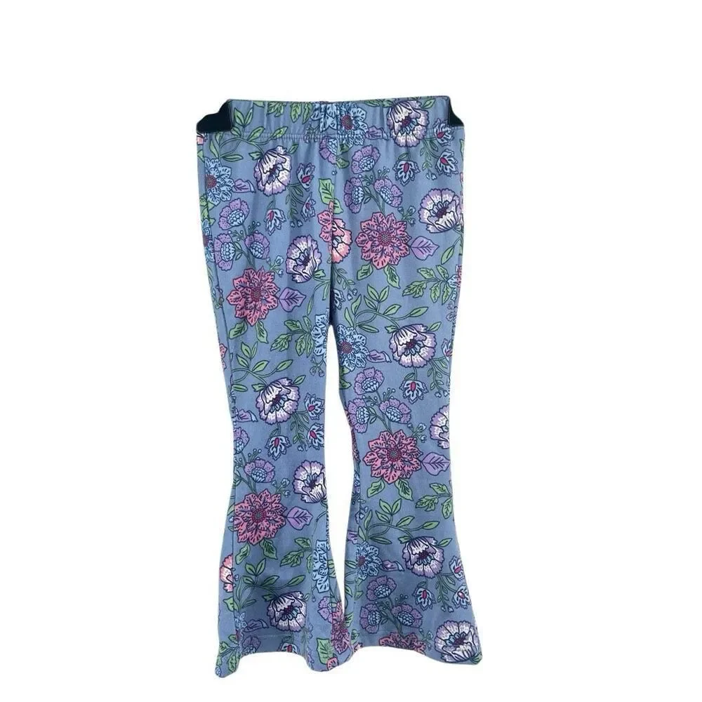 Btween Baby 3pc Floral Bell Bottom Outfit Blue Ruffle Top Leggings Headband 12M - Picture 6 of 15